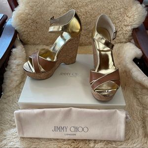EUC Jimmy Choo Pape Cork Wedge Leather Sandal